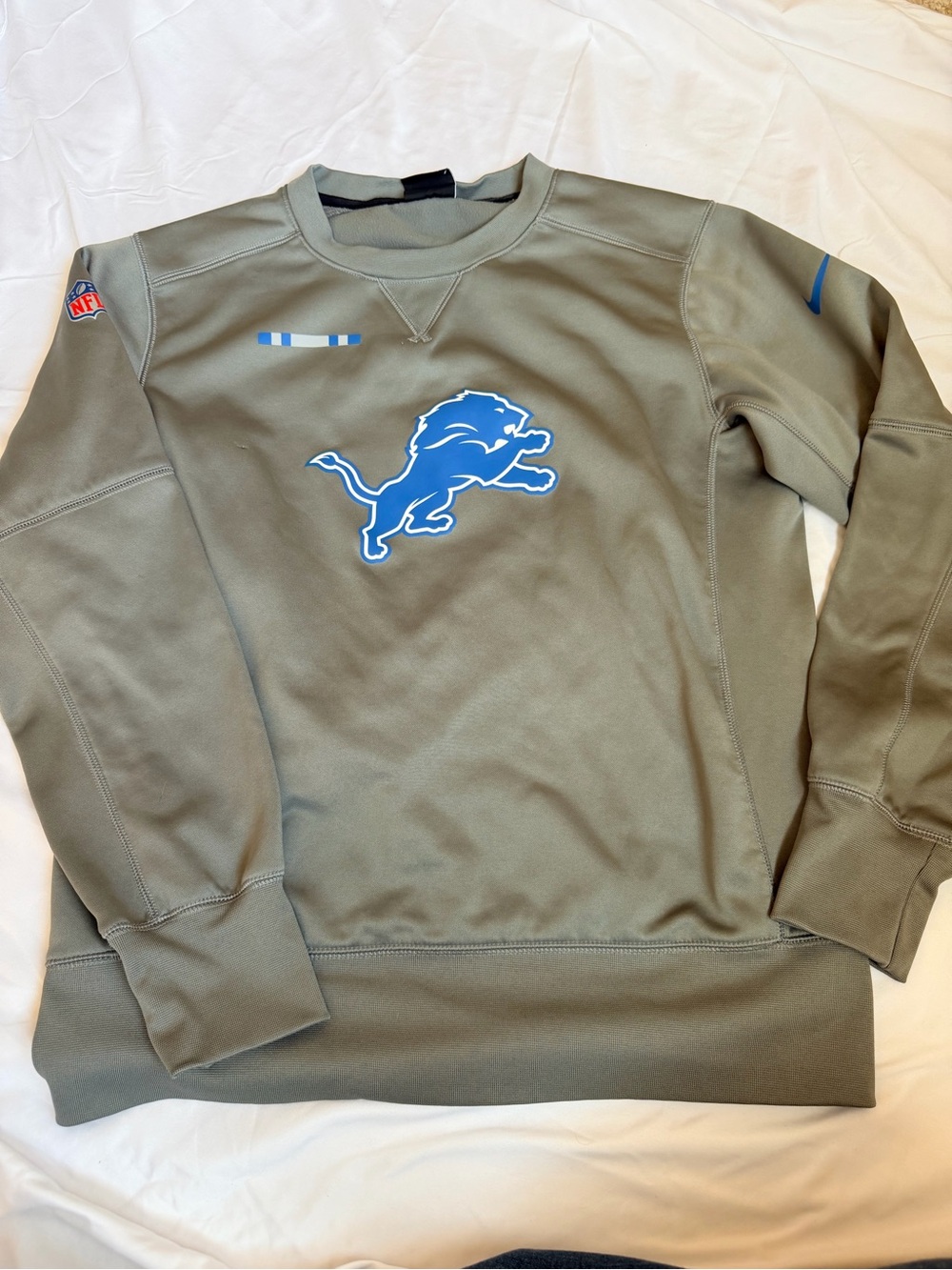 NFL Detroit Lions Olive Crewneck with Blue Logo